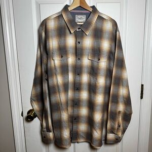Flag & Anthem Plaid Button Down Shirt XXL Brown Gray Cotton Blend